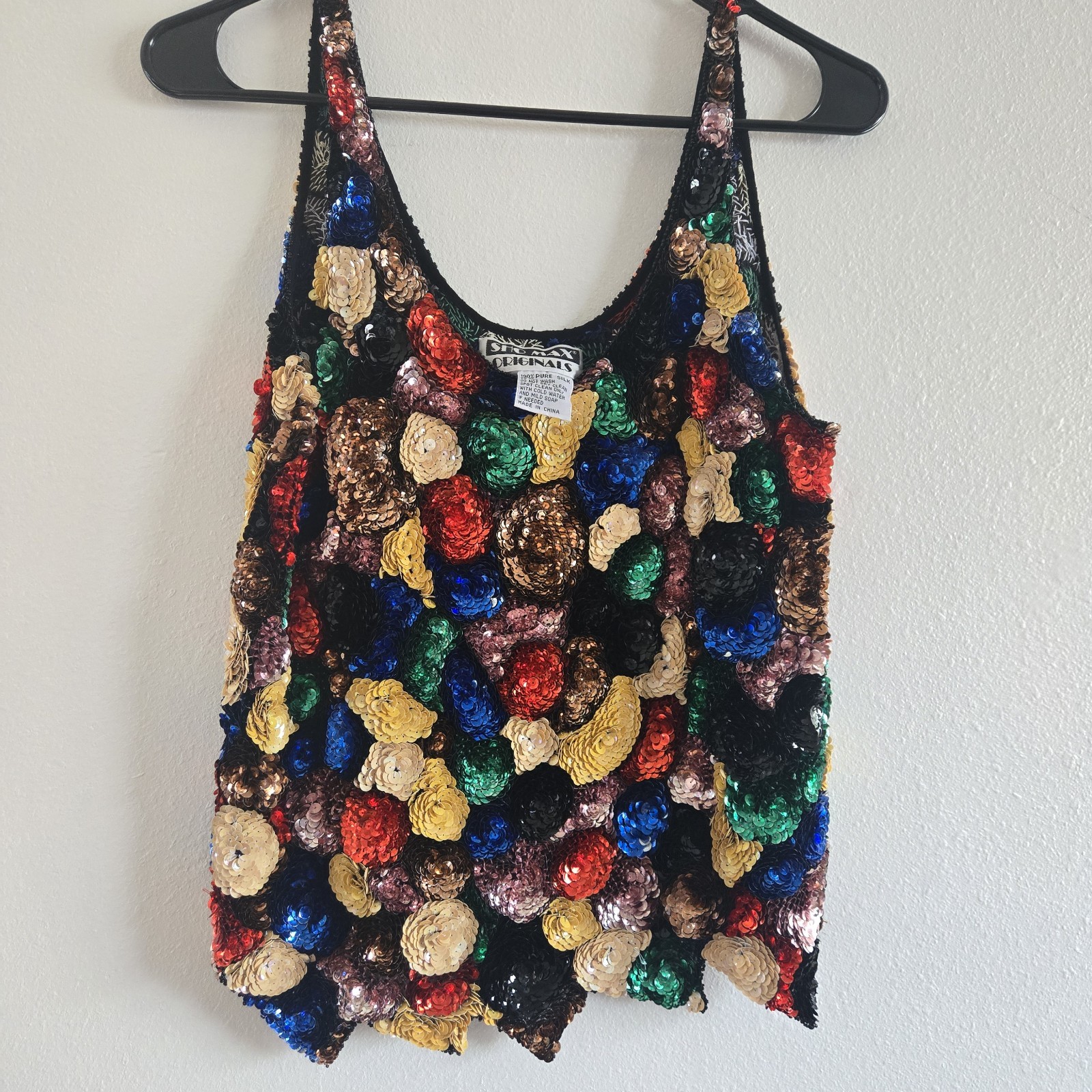 Vtg Sho Max Originals Tank Top Sequence Pure Silk Size Medium