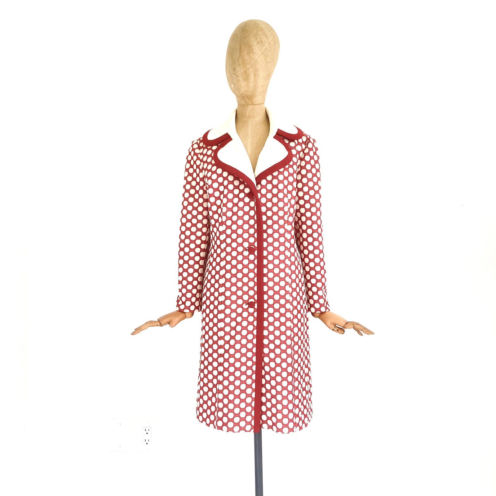 Vintage LILLI ANN of San Francisco Knit Polka Dot Coat Mod Large Collar 1960’s