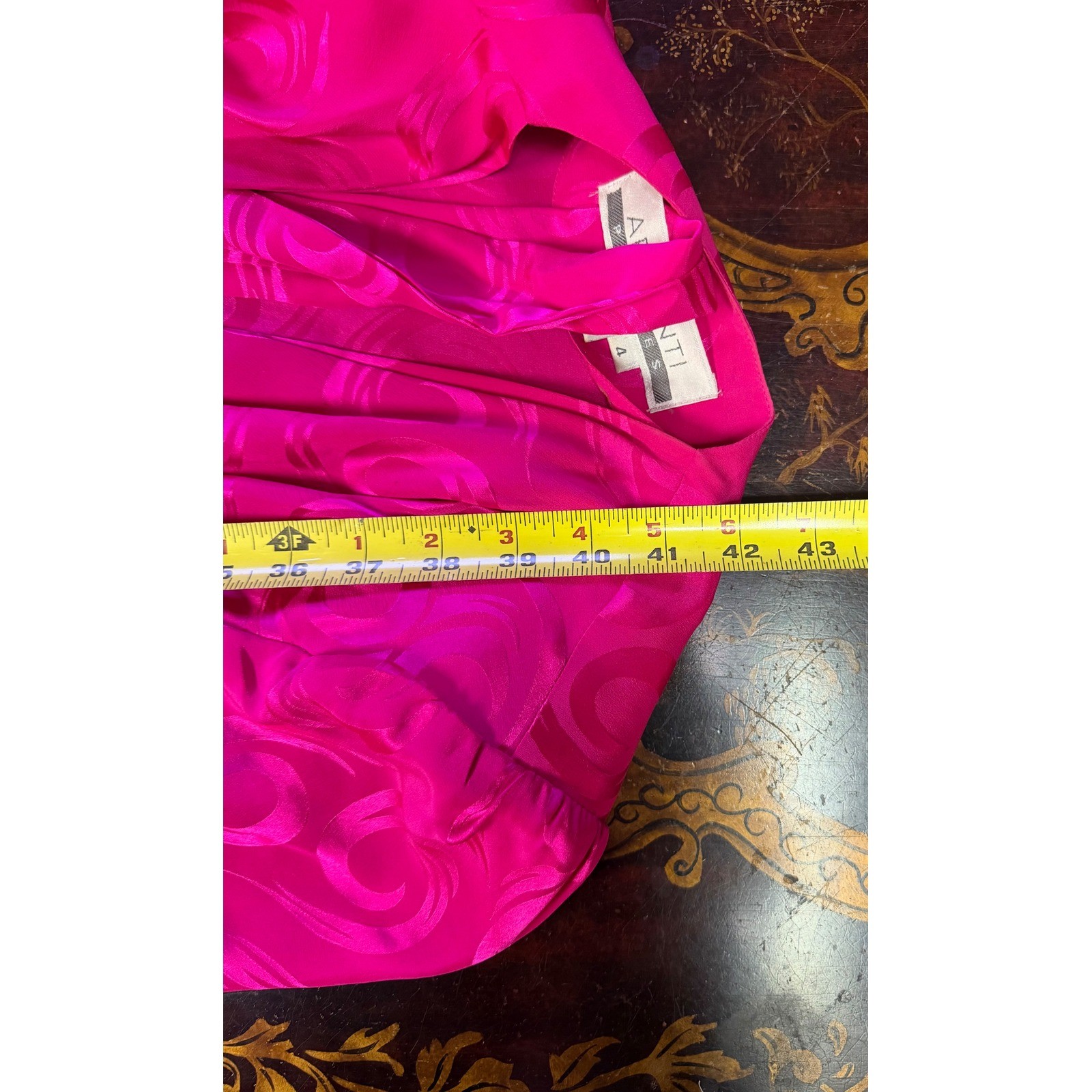 Vtg Argenti Pink Silk Jacquard Wrap Dress Midi 80s Luxury Glam Mob Wife 4 NEW