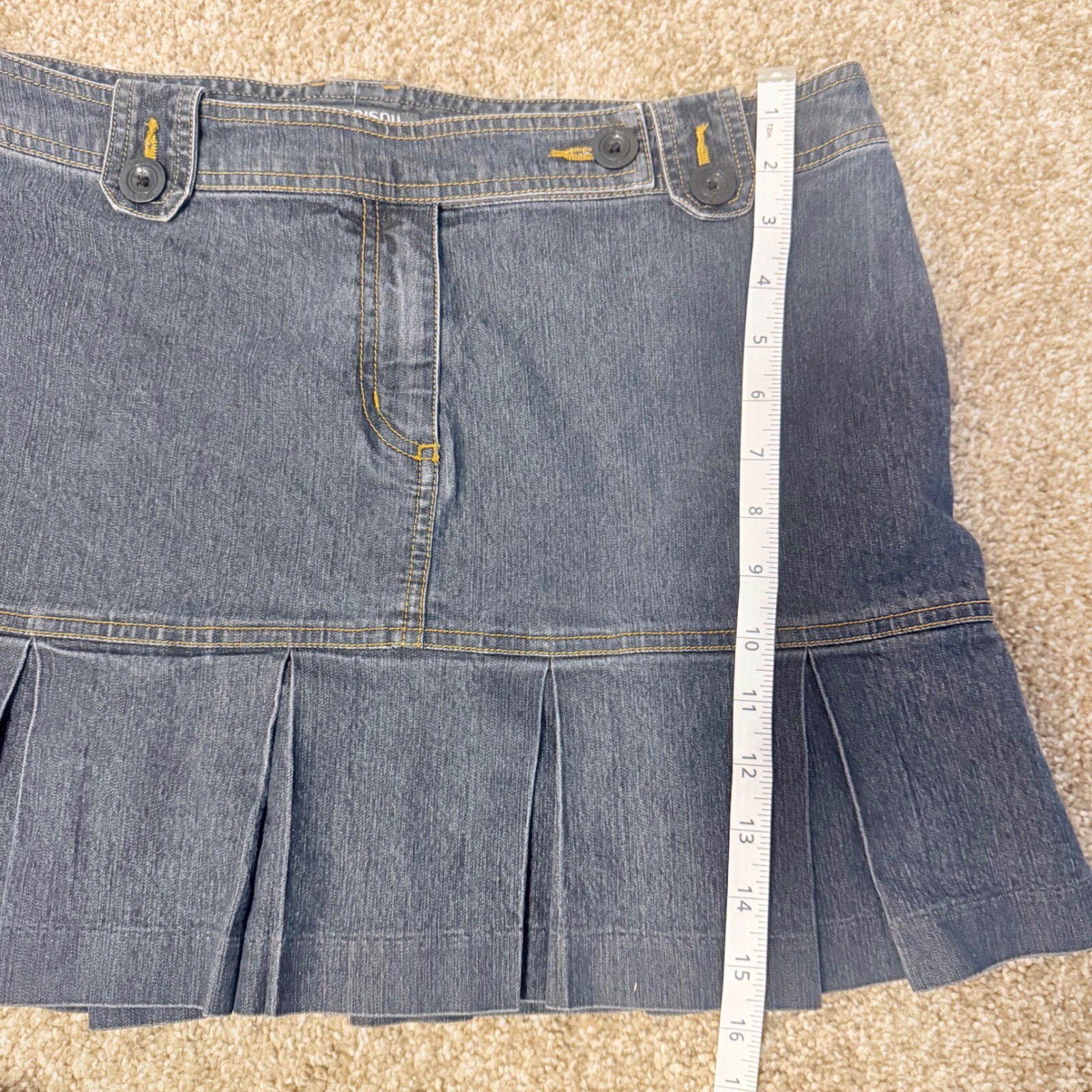 VTG Bisou Bisou Dark Wash Denim Mini Skirt Pleated Y2K Women’s SZ 12 Cotton