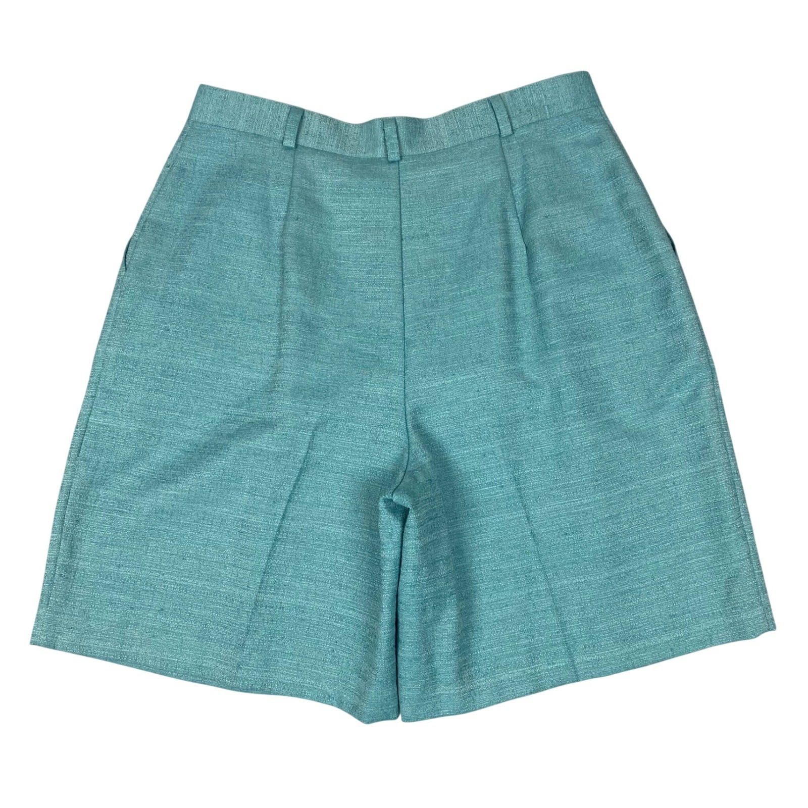 Claude Vintage Pleated High Waisted Cotton Linen Shorts Womens 18 Teal Blue