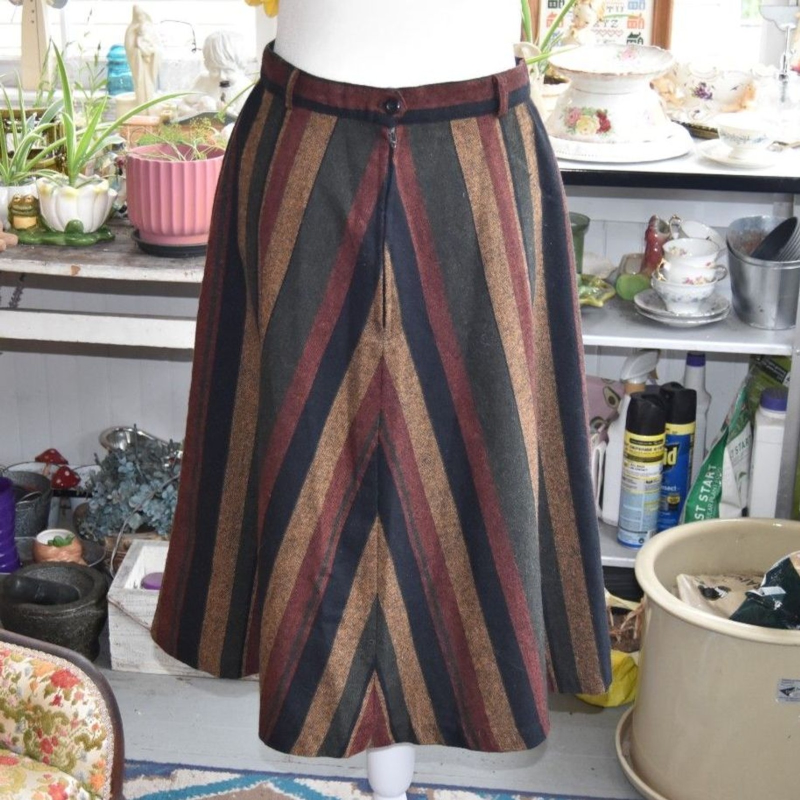 Vintage 70s Chevron Stripe Midi Skirt Talon Zip Wool Blend Medium