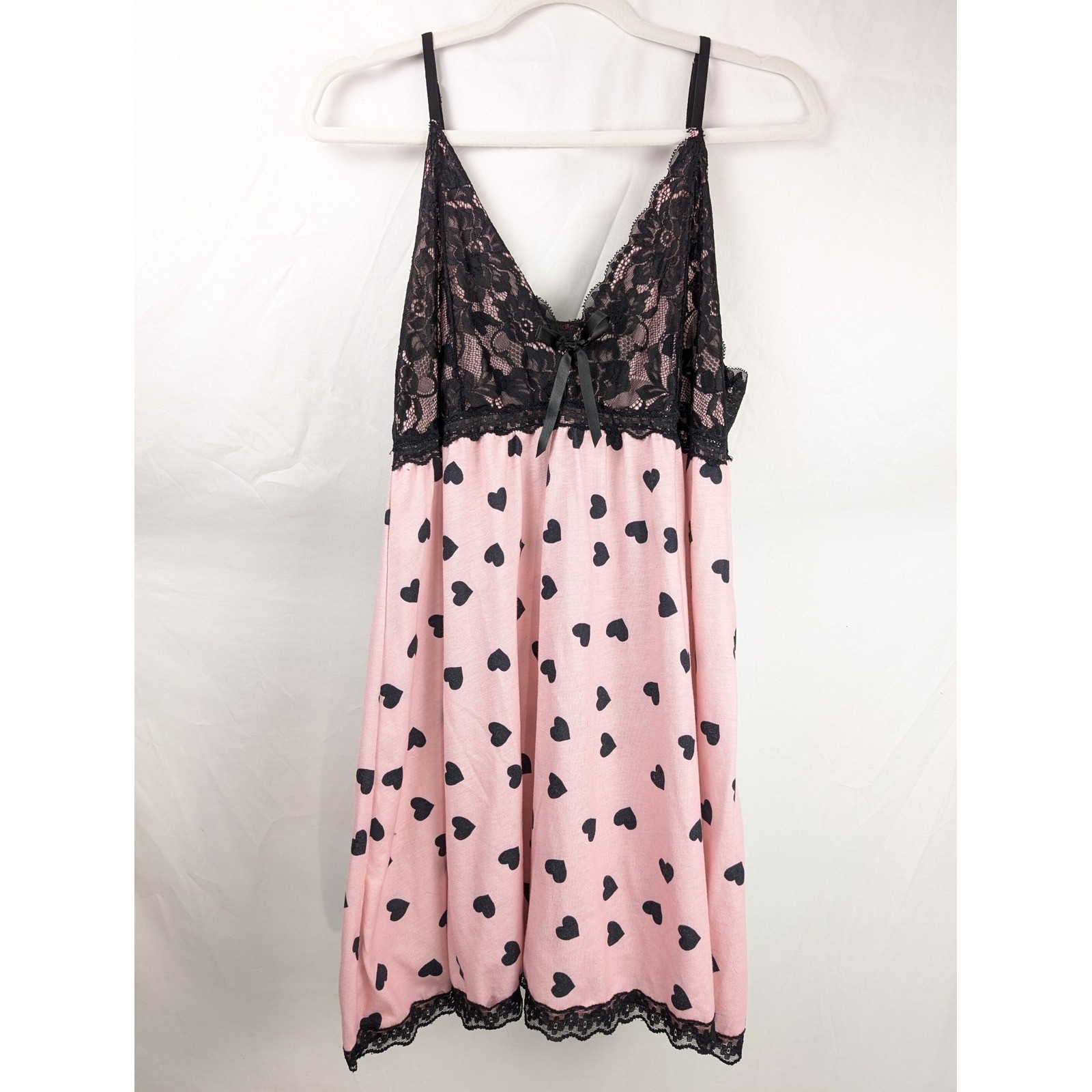 Romantic Heart Lace Babydoll Mini Dress Sz XL Pink Black Coquette Fairy Chemise