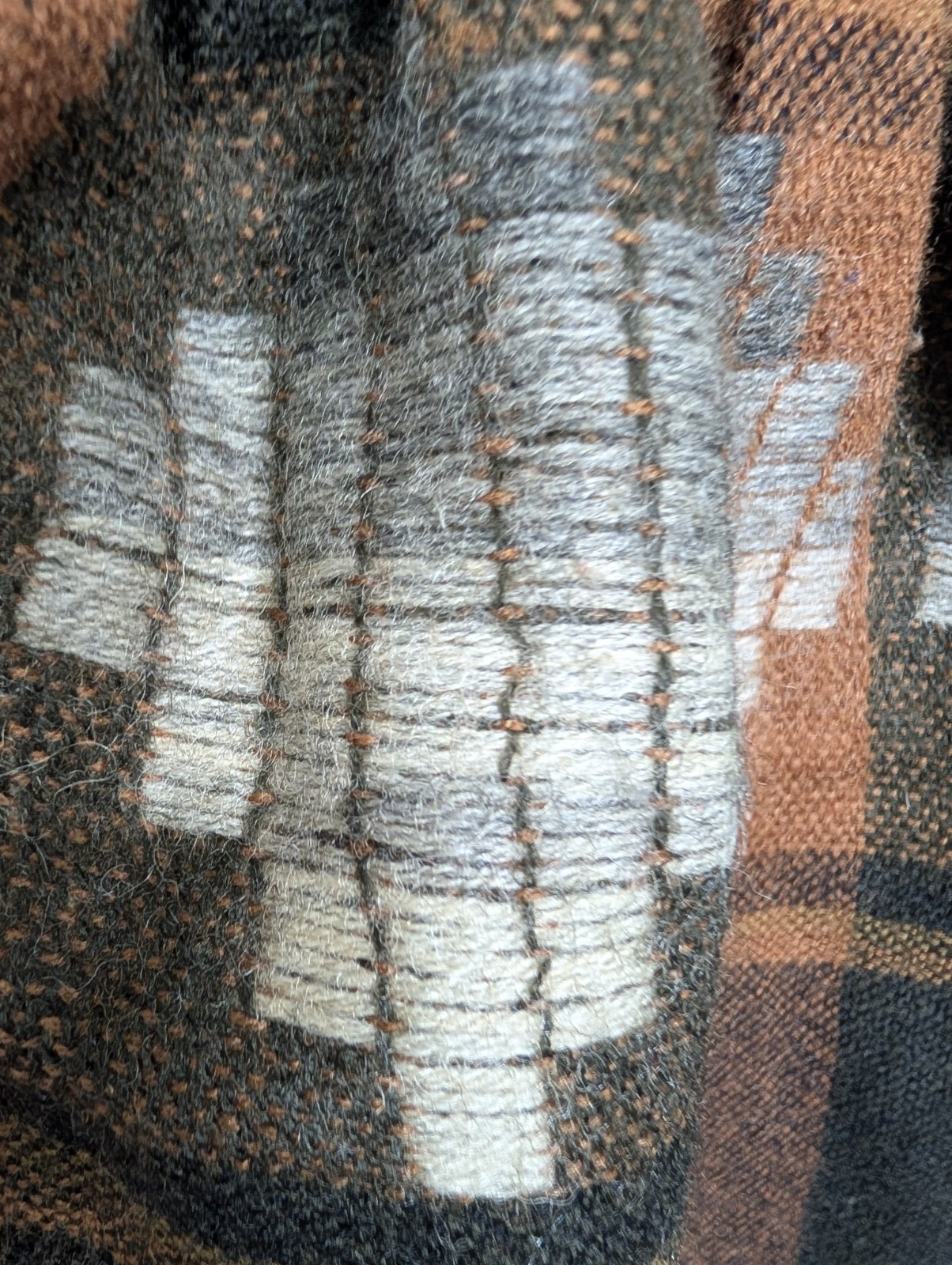 Vintage Southwestern Wool Blend Midi Dress Brown Grey Striped Geometric Waist