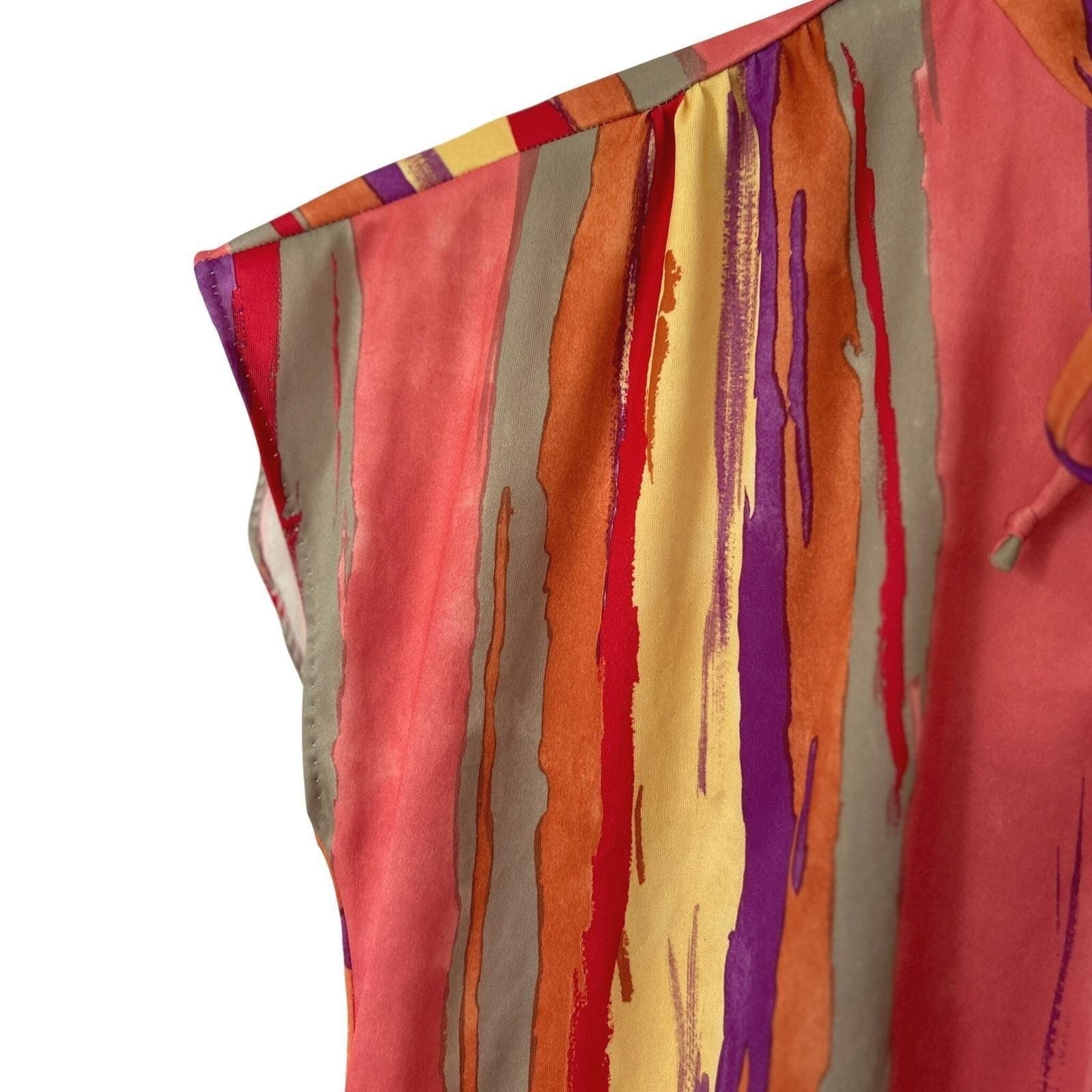 Vintage Copy Cats Statement Abstract Tie Keyhole Neck Top L Artsy Dolman Sleeve