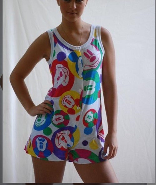 Vintage 80s Mickey Mouse Disney pop art shorts Romper Jumpsuit L