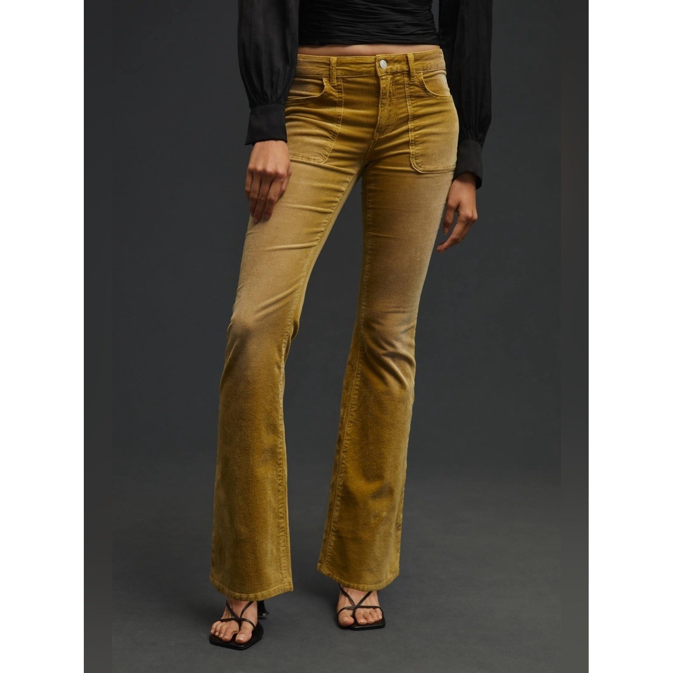 Anthropologie Pilcro Icon Corduroy Flare Jeans Large Rounded Front Pockets 29