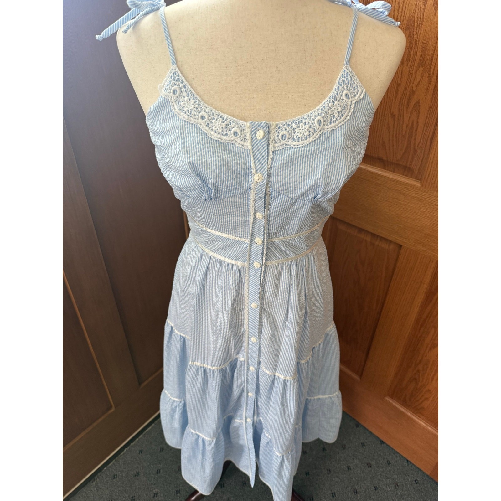 Vintage Candi Jones Seersucker Romantic Pairie Dress Small