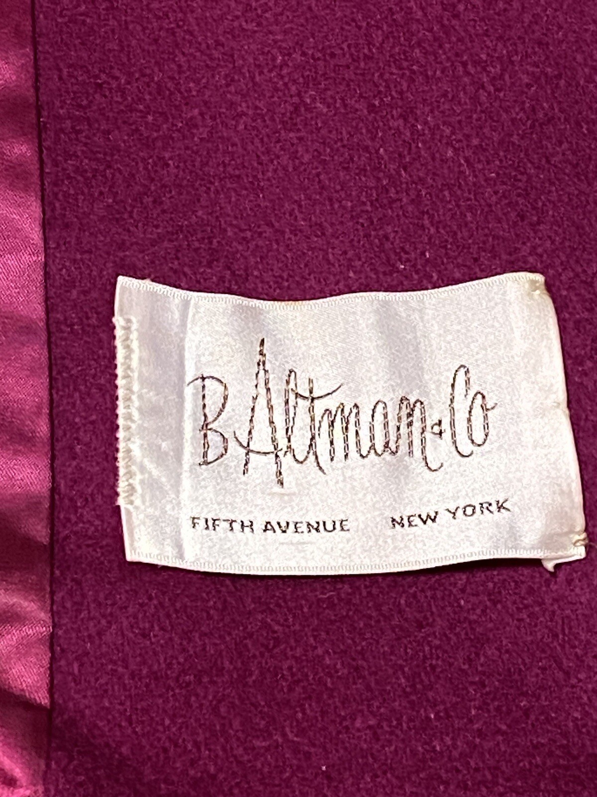 Vintage B Altman Magenta Wool Tweed Overcoat Womens USA HR