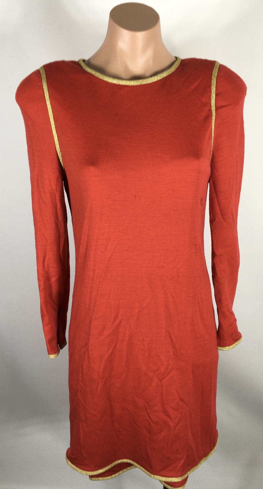 Stanley Platos Martin Ross Red Gold Cocktail Dress Business Work Long Sleeve 8