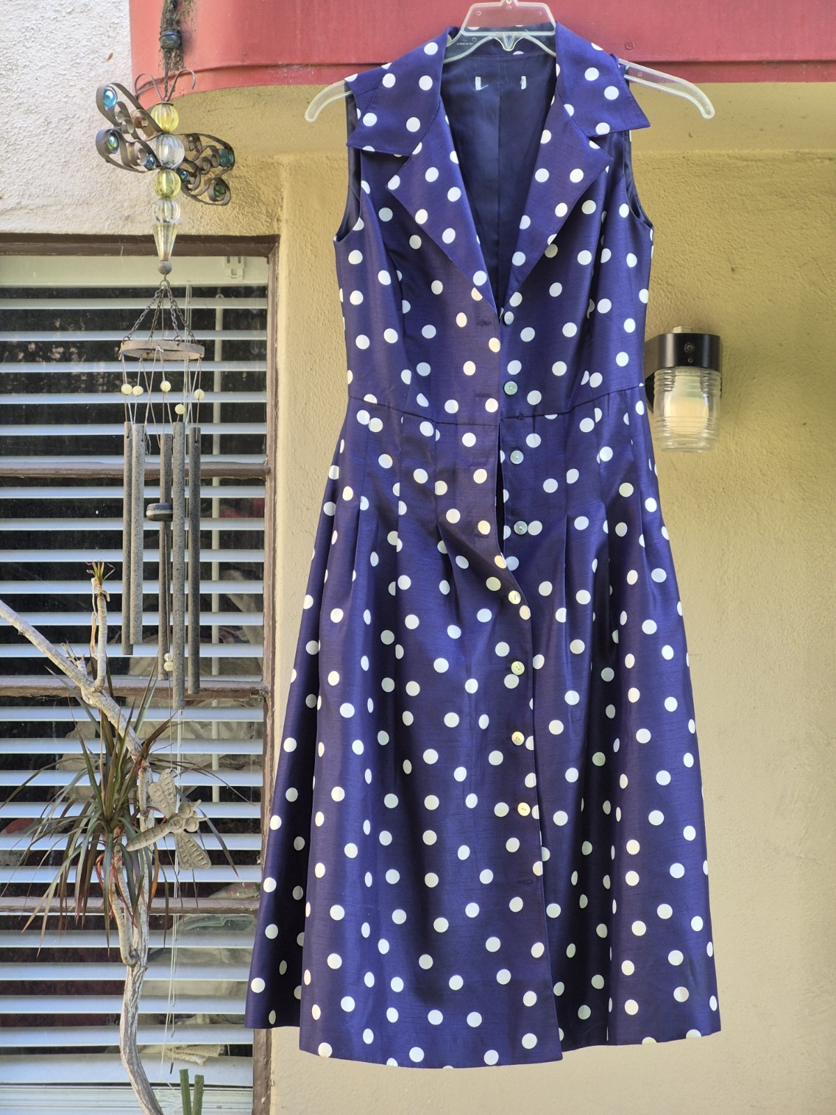 Vintage Blue White Polka Dot Cocktail Tea Party Retro Sheath Women’s Maxi Dress