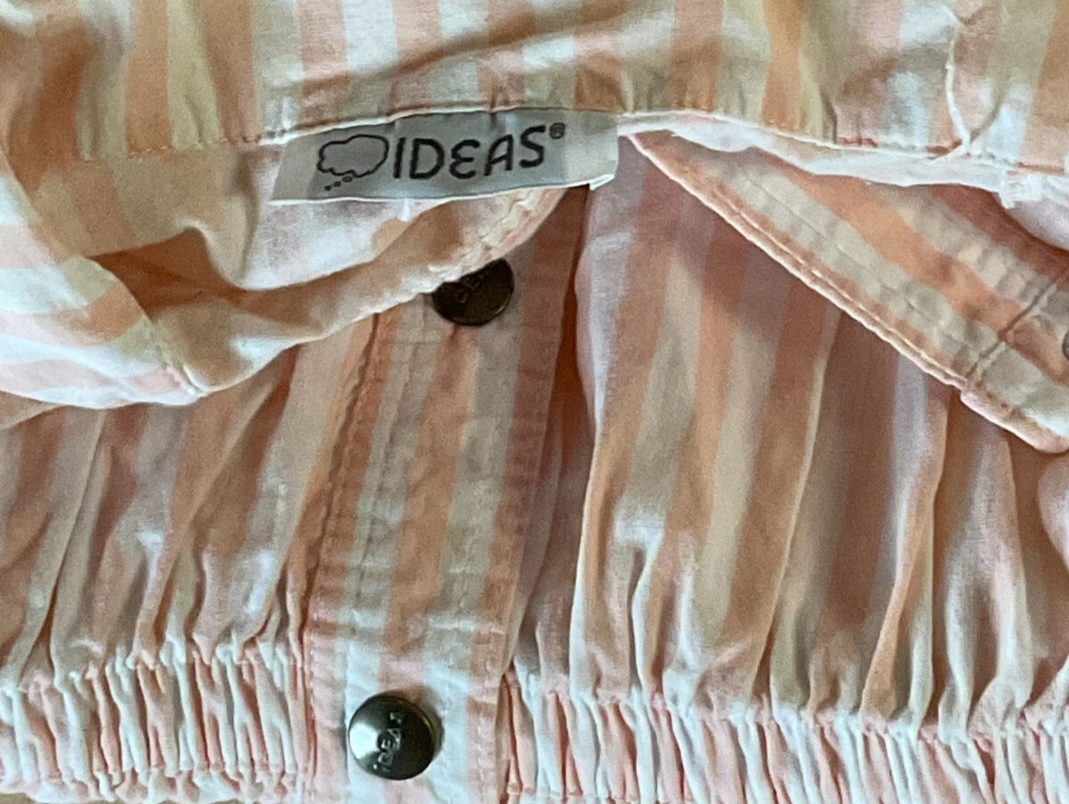 1980s Pink and White Striped Pop Collar Dress with Pockets by Ideas Size Medium