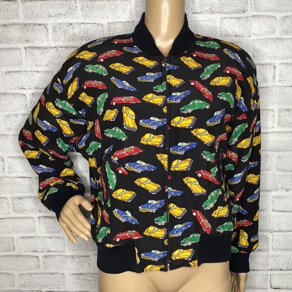 Vintage Adrianna Papell Adam Douglass cars automobiles silk bomber petite p