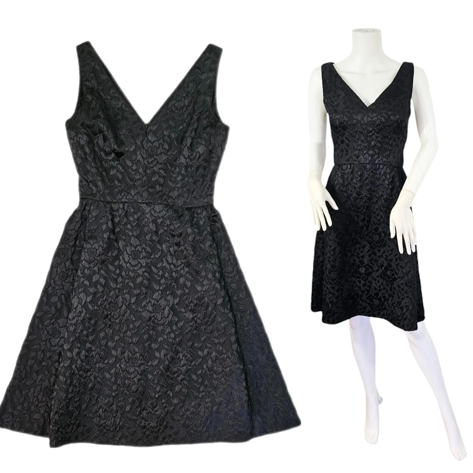 Harvey Berin 1960’s Black Embossed Floral Pattern Brocade Cocktail Dress I Sz Sm