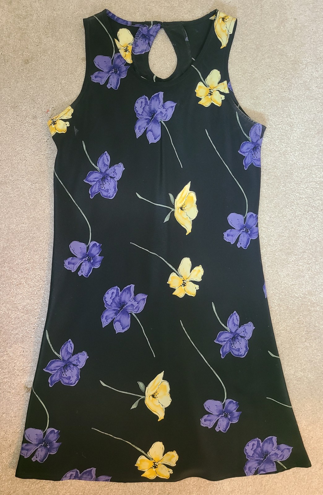 Vintage 90s Mini Short DBY Dress Sleeveless Black Floral Size 7 Junior Womens