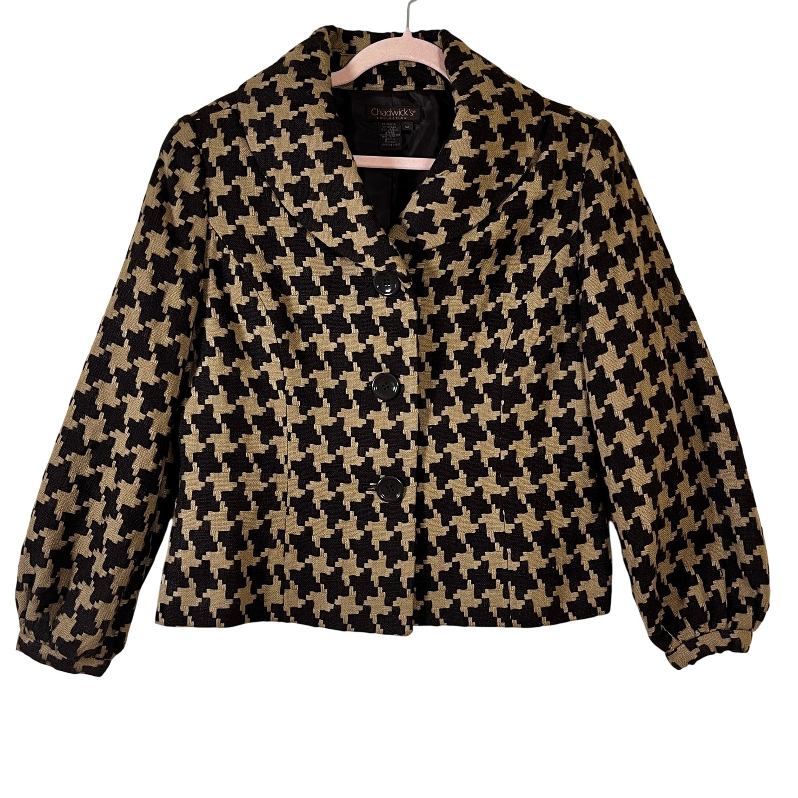 Vintage 90s Chadwick’s Collection Brown Tan Houndstooth Jacket 14P Preppy