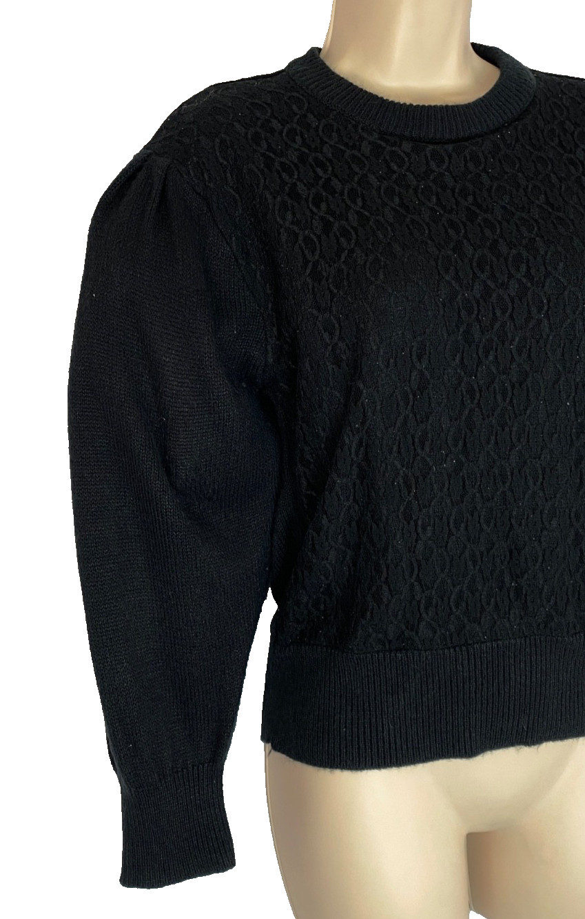 Vintage 1980s black puffed sleeve lace sweater M GITANO pull over balloon