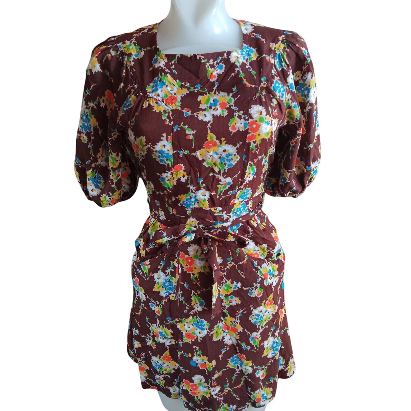 Puff Sleeve True Vintage Dress sz 7 Small 1970’s Boho Plain Jane San Francisco