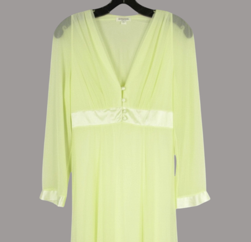 VTG GOSSARD ARTEMIS Sheer Chiffon & Satin LIME GREEN Dressing Gown Open Robe S