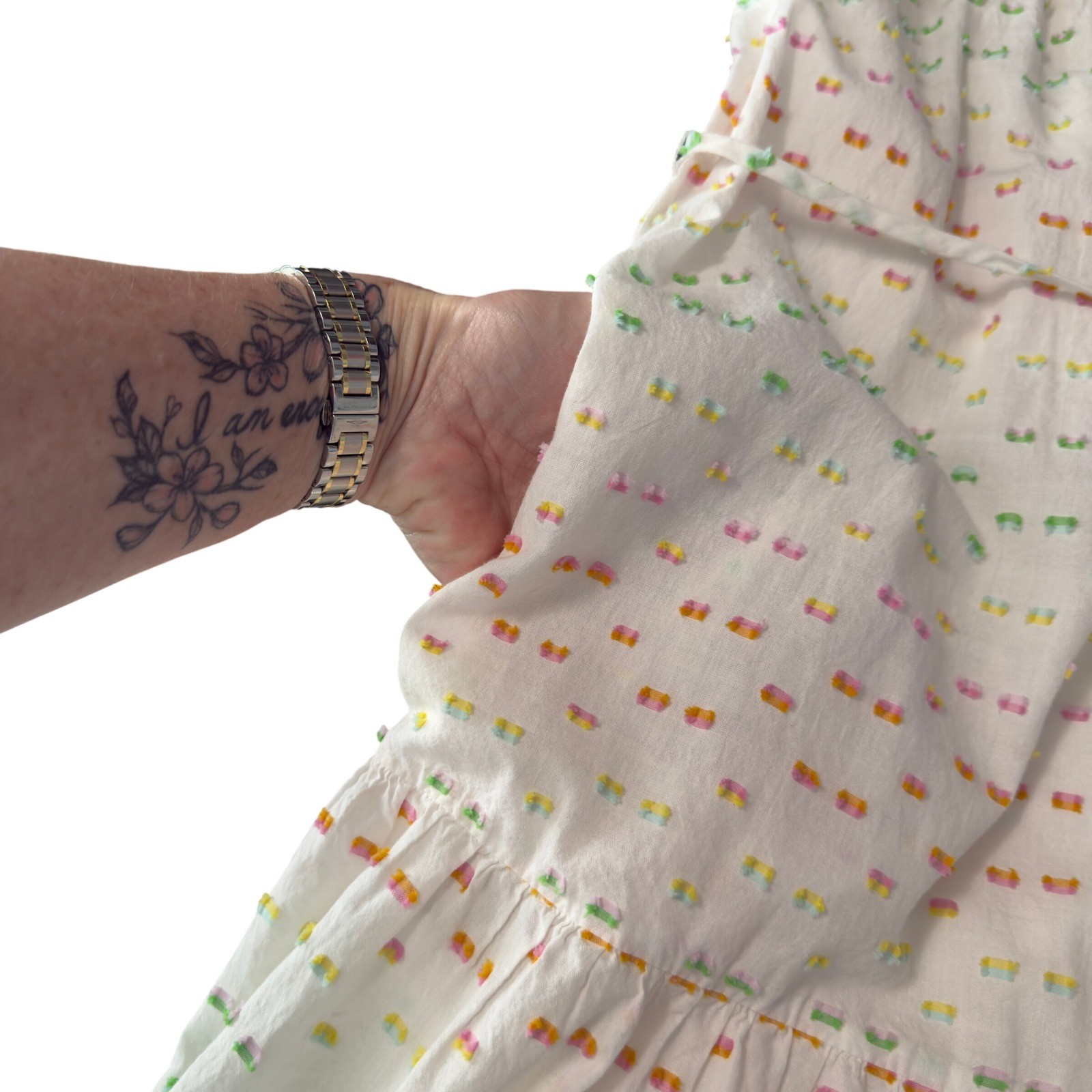 Draper James RSVP White Clip Dot Midi Dress XS Rainbow Tiered Cottagecore