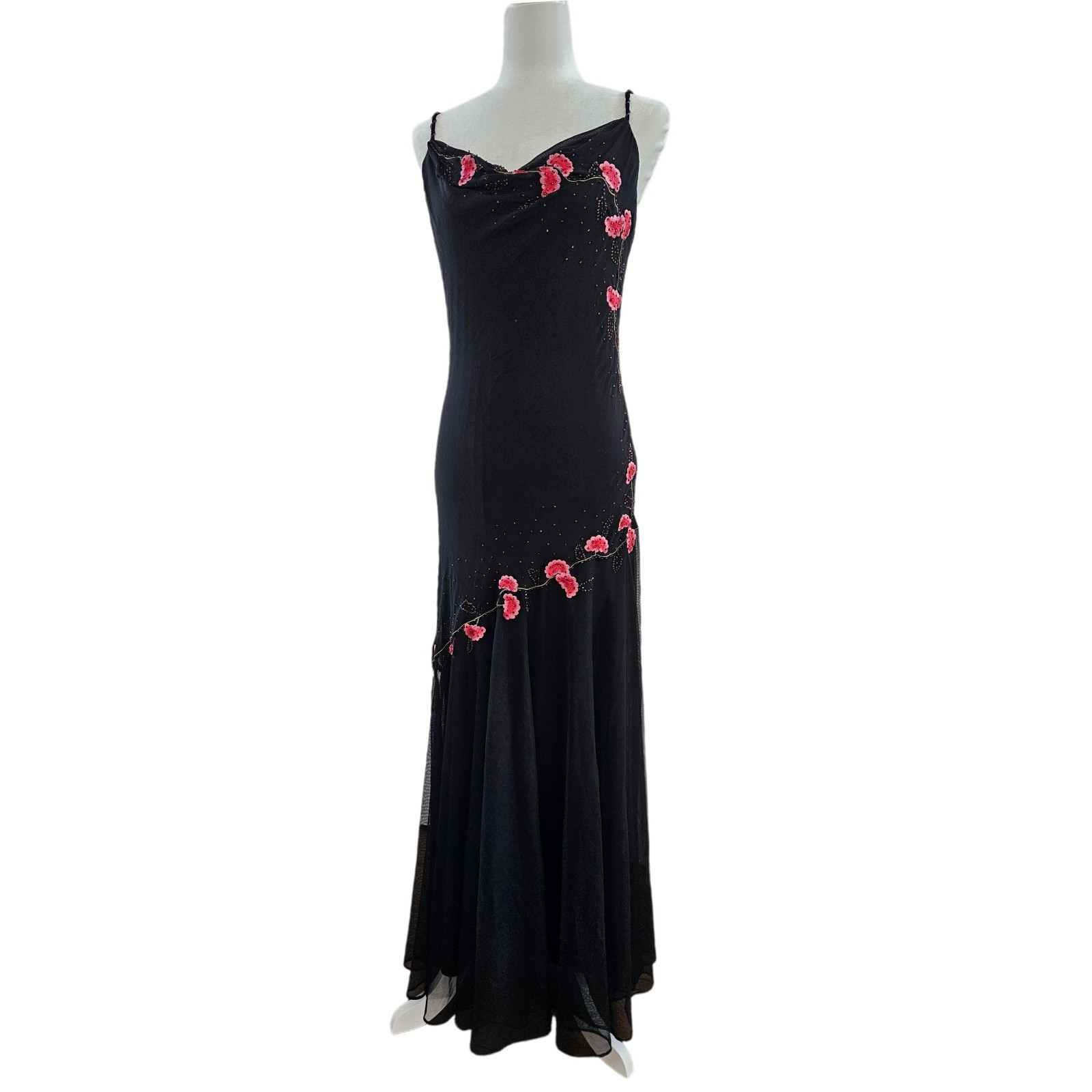Vintage 90s Y2K Embroidered Beaded Floor Length Fairy Maxi Dress Size 10