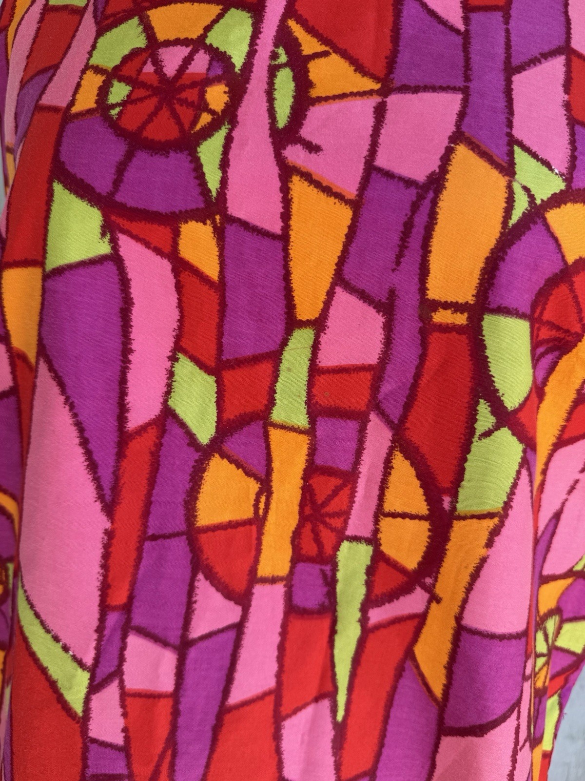 Vtg 60’s Boutique MOD Dress Colorful Pink Red Purple Geometric Japan Cotton 18