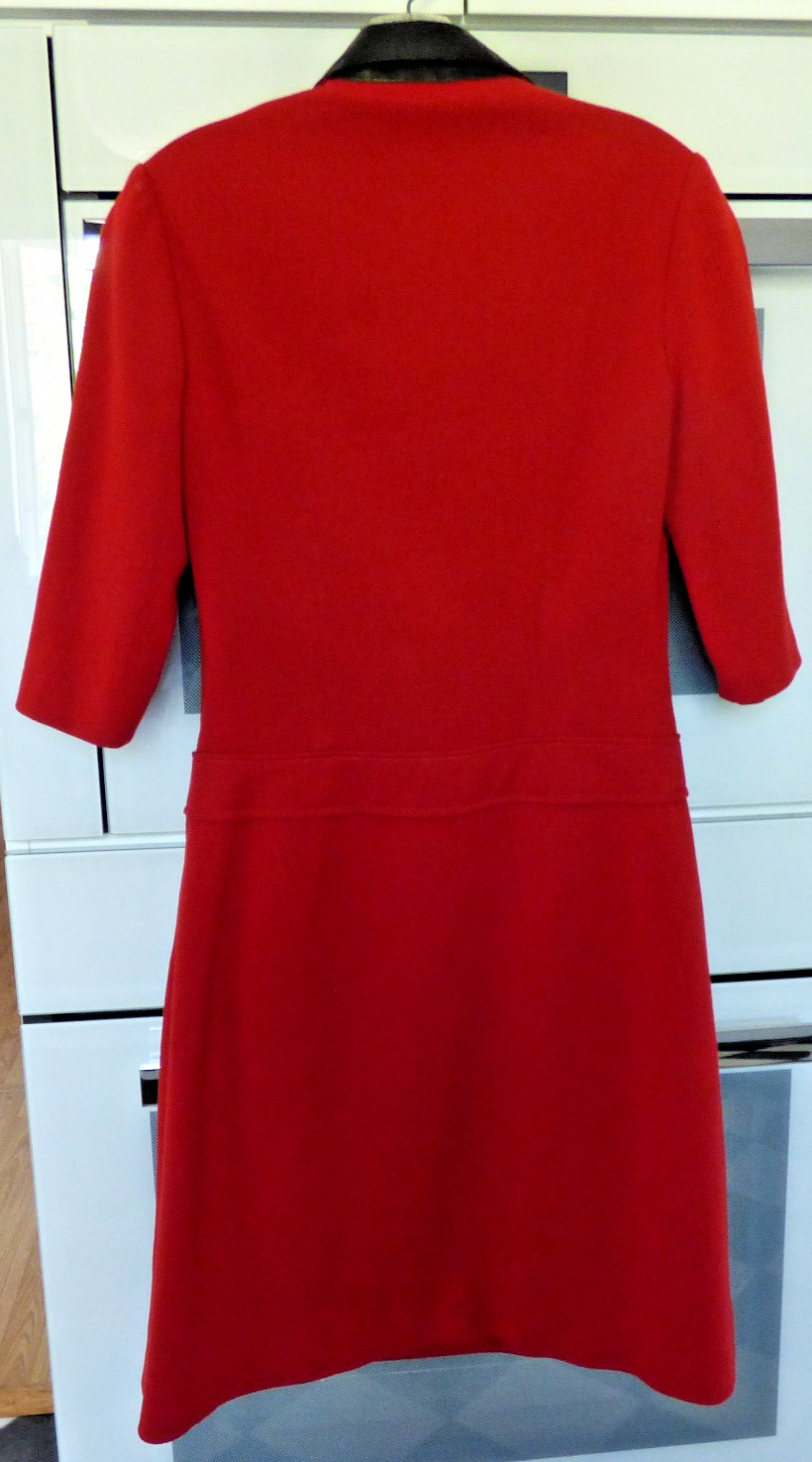 VINTAGE PEGGY JENNINGS DRESS RED WOOL KNIT W LEATHER TRIM FULLY SATIN LINED 4-6