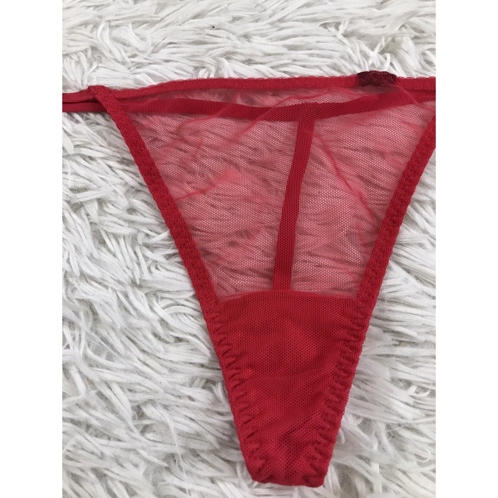 Thong String Soft Mesh Panty Red Underwear Sz LG NWOT
