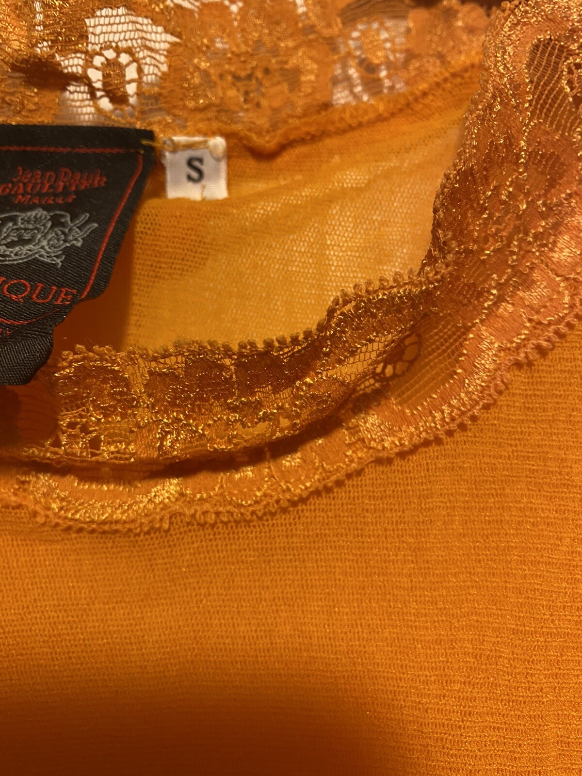 Vintage Jean Paul Gaulthier T-shirt 1990er orange mit Spitze, S, ungetragen