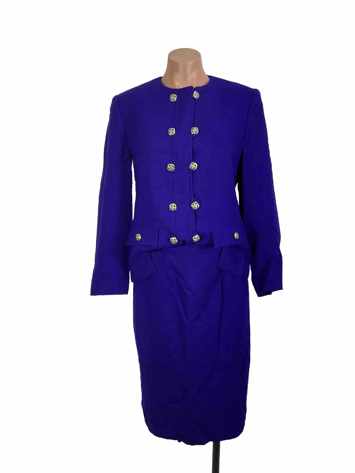 Vintage Herbert Grossman Wool Skirt Suit 2-Pc Set 6 Royal Purple Made USA