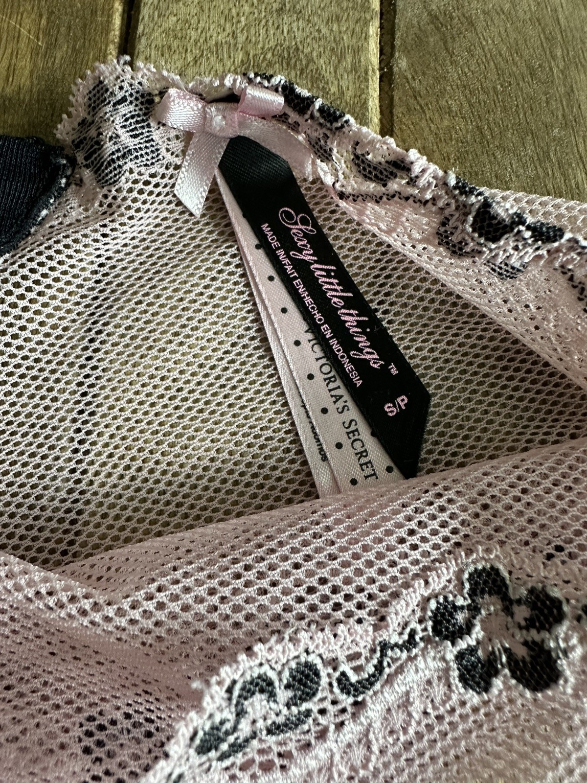 Vtg Victoria’s Secret S/P Pink & Black Sheer Lace Hipster Bikini Panties