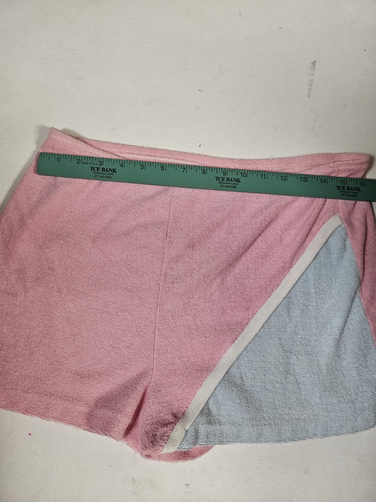 Vintage 80s Pink Terry Cloth Shorts Size Large Union Made Pink White Blue