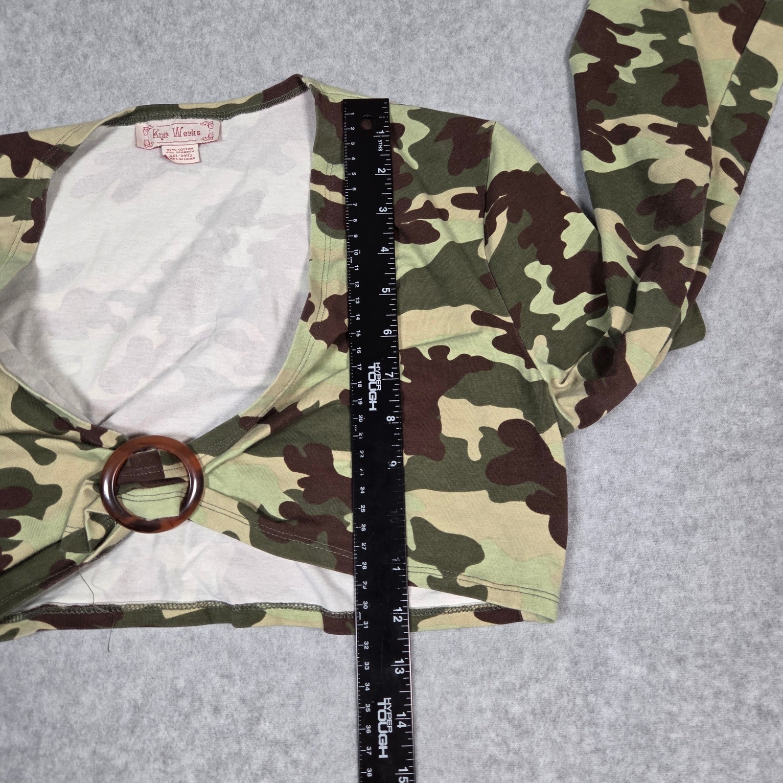 VTG Y2K Knit Werks Girls XXL Jr Medium Camo Crop Cardigan Lace Camisole Tank Set