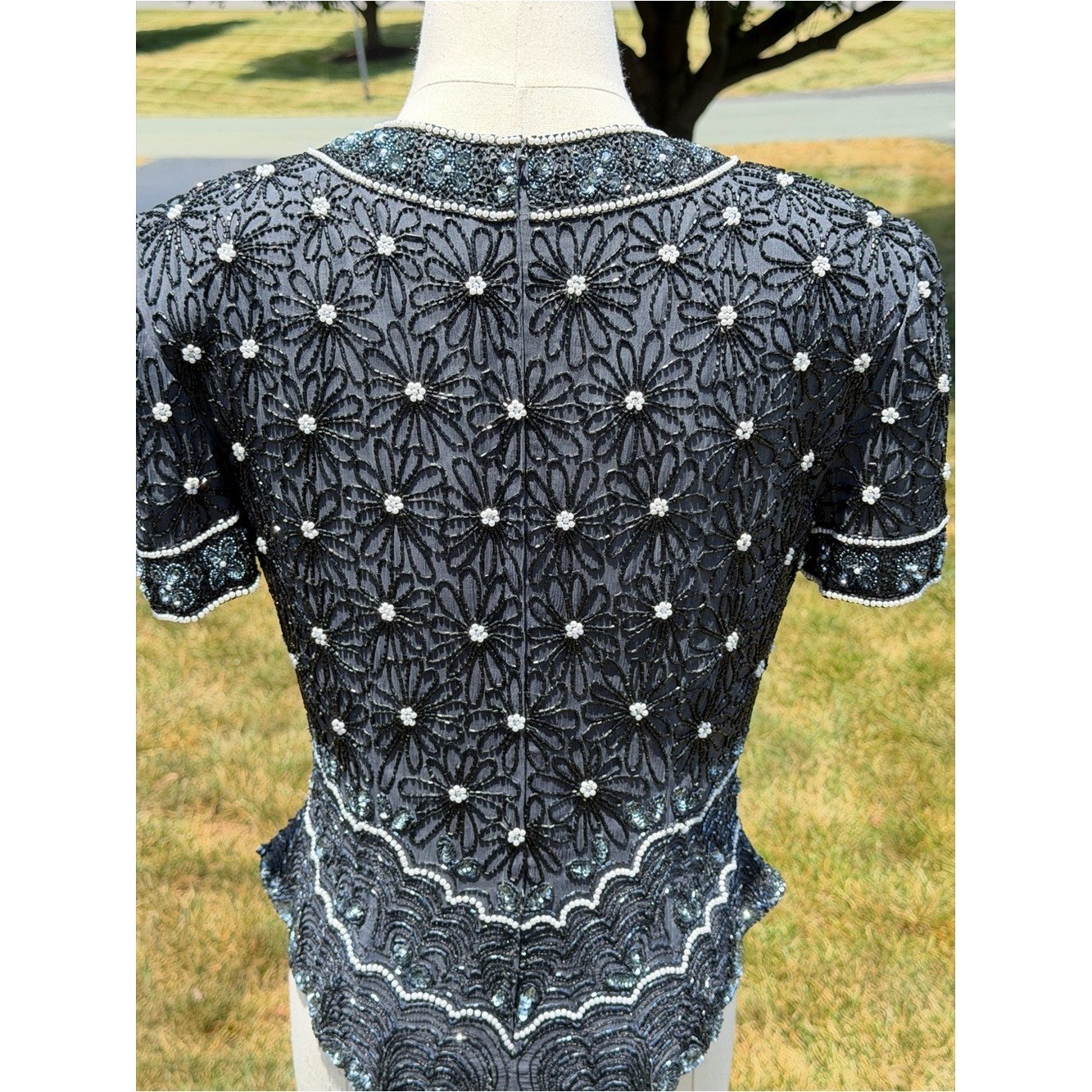 Vintage Adrianna Papell Evening Silk Beaded Pearl Sequin Art Deco Gatsby Top