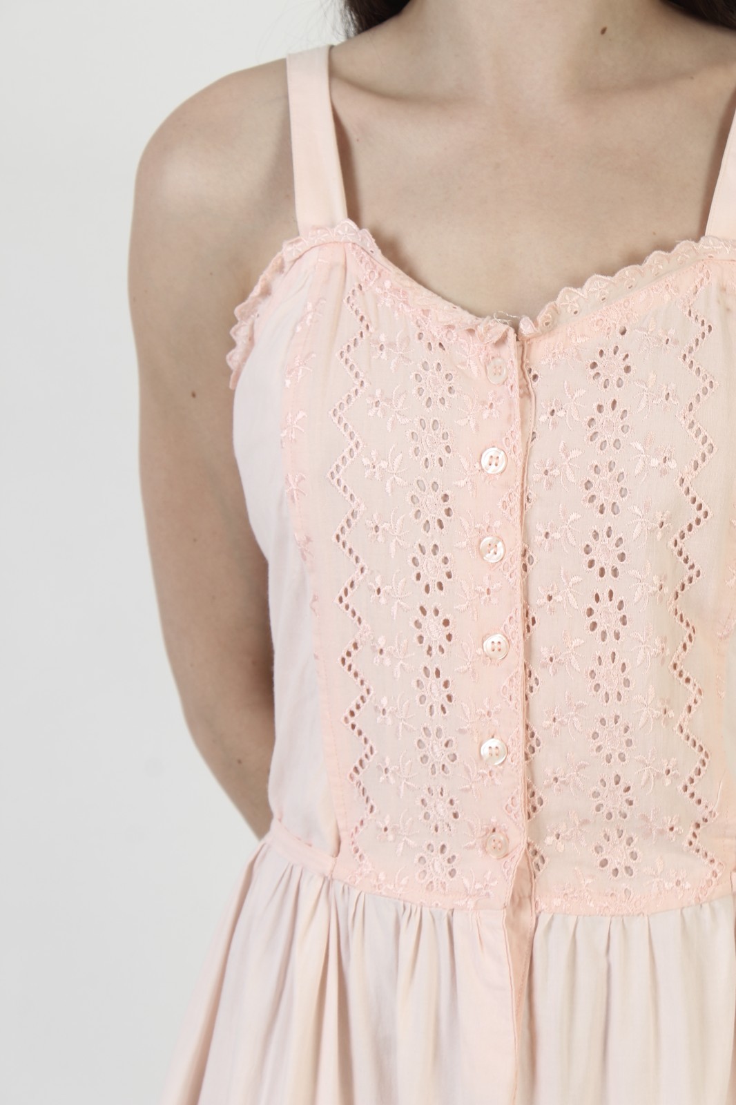Vtg 70s Starina Paris Dress Embroidered Eyelet Cotton Sweetheart India Sundress