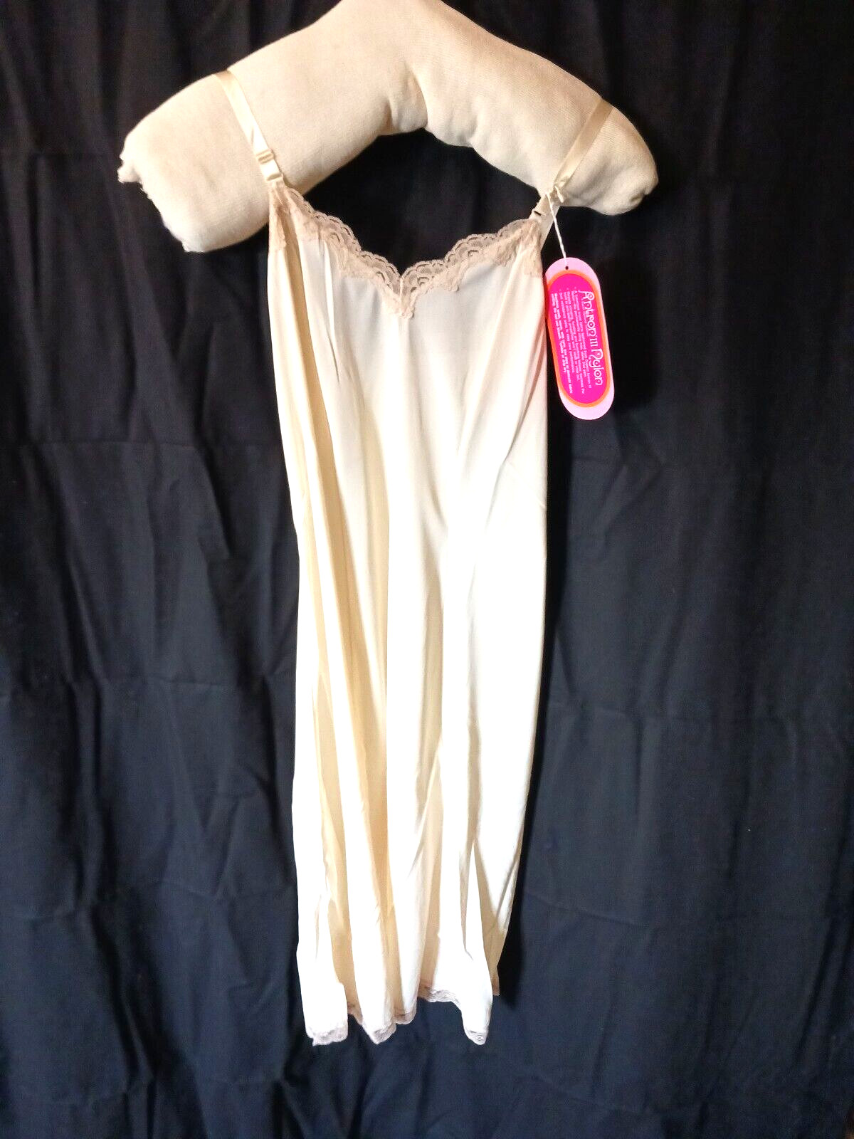 Vintage Slip Nightgown Lingerie Lace Nylon Sz L 14 Cream White 1960s NOS