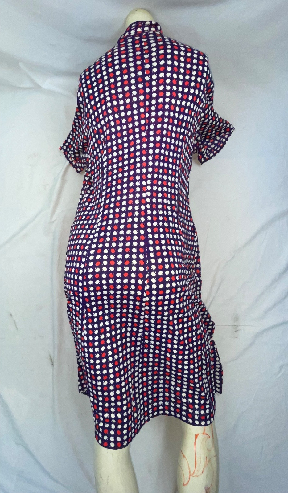 VTG 60S WOMEN GEOMETRIC APPLE PRINT RETRO DISCO MOD FRONT ZIP GOGO SCOOTER DRESS