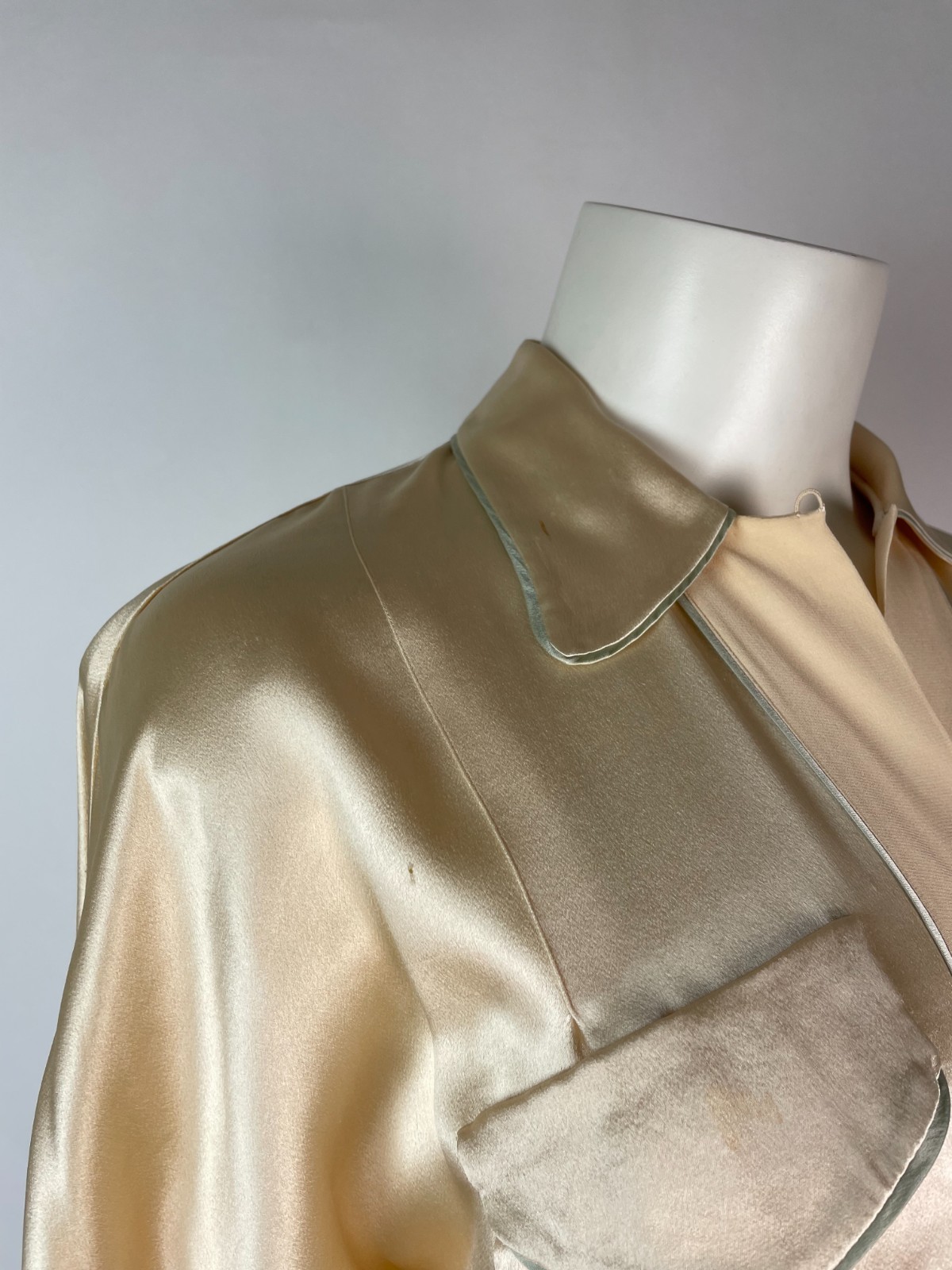 Vintage 40s 50s Satin Silk Two PC Loungewear Belted Blouse Pant Set Monogram S/M