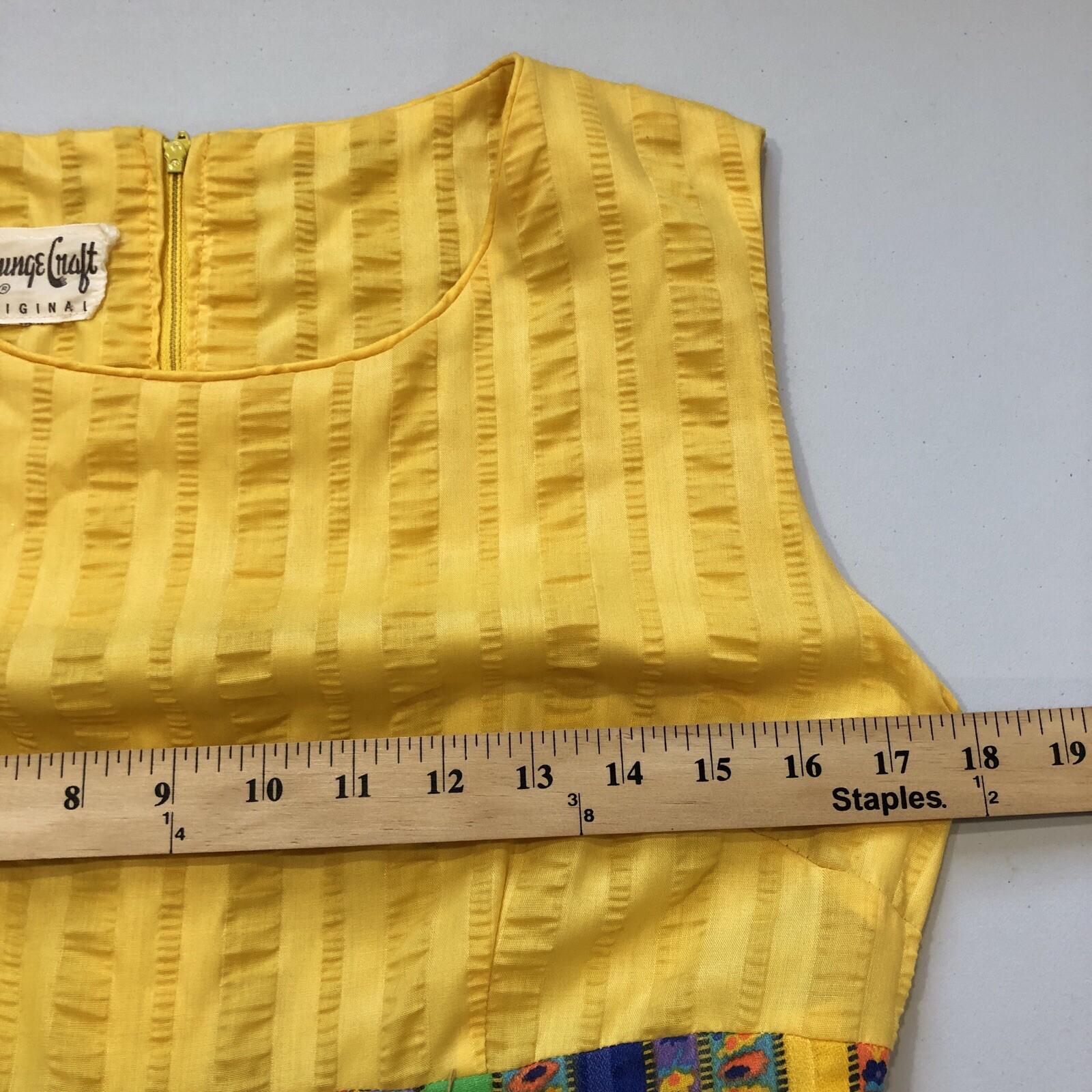 Vintage Lounge Craft Yellow Multi Sleeveless Ruffles 60s 70s Retro Maxi Dress