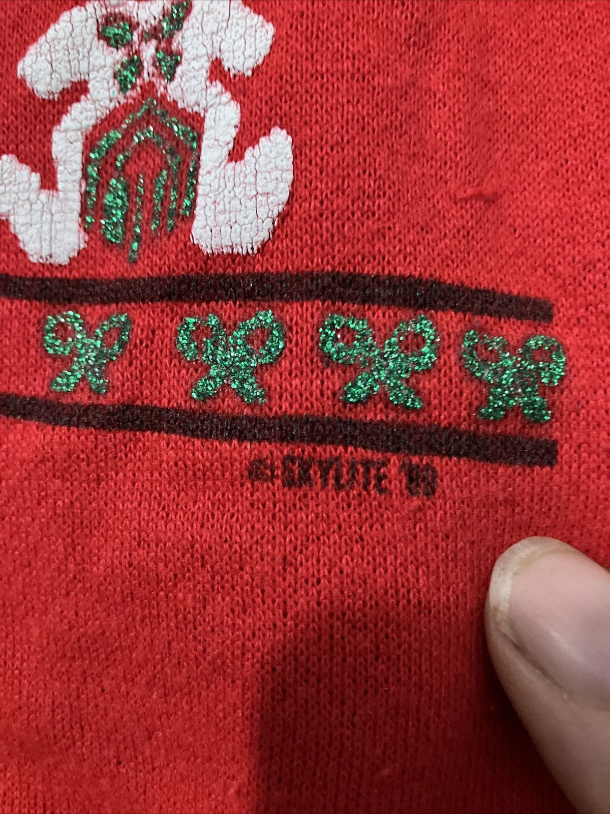Vintage Sky Lite 80s Red Teddy Bear Christmas Crewneck Sweater Glitter Size M