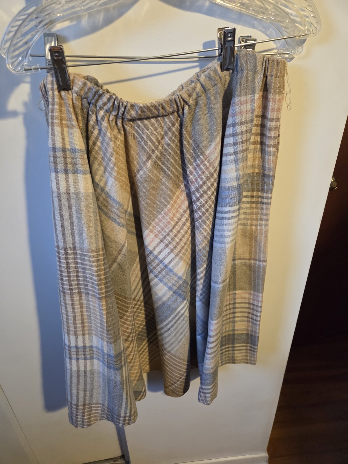 Vintage Century Of Boston Wool Skirt Sz 16 Tan/Gray Plaid Midi Length W/pockets