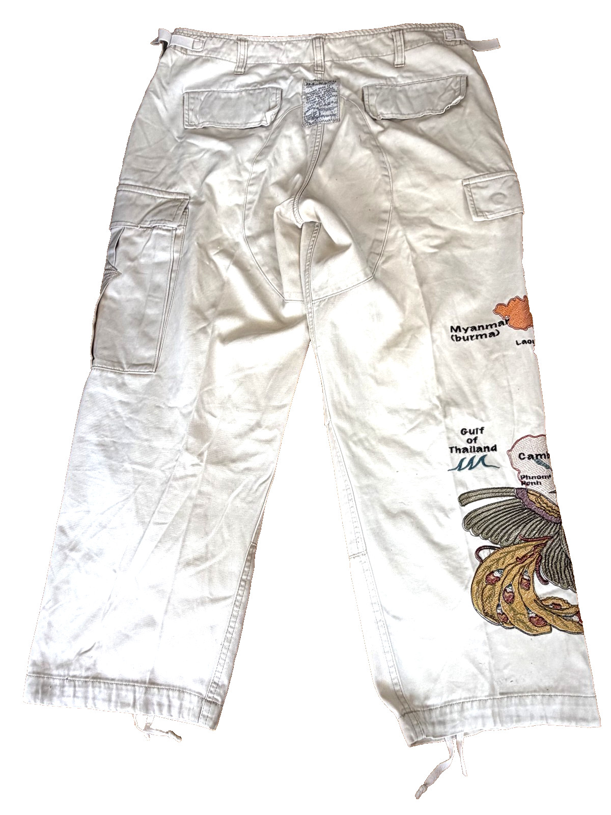 Vintage Y2K Da Nang „Surplus Indo-Chine” Embroidered Vietnam Map Cargo Pants