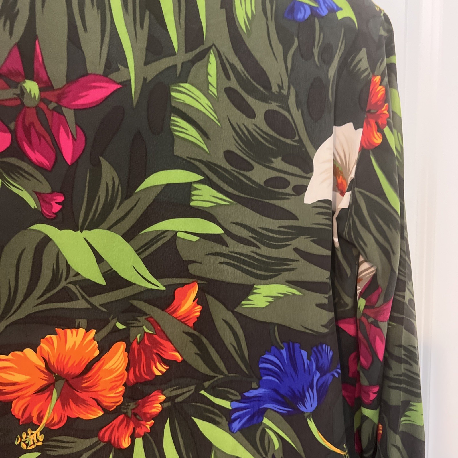 Vintage Anne Klein II Silk Blouse With Floral Design Shoulder Pads