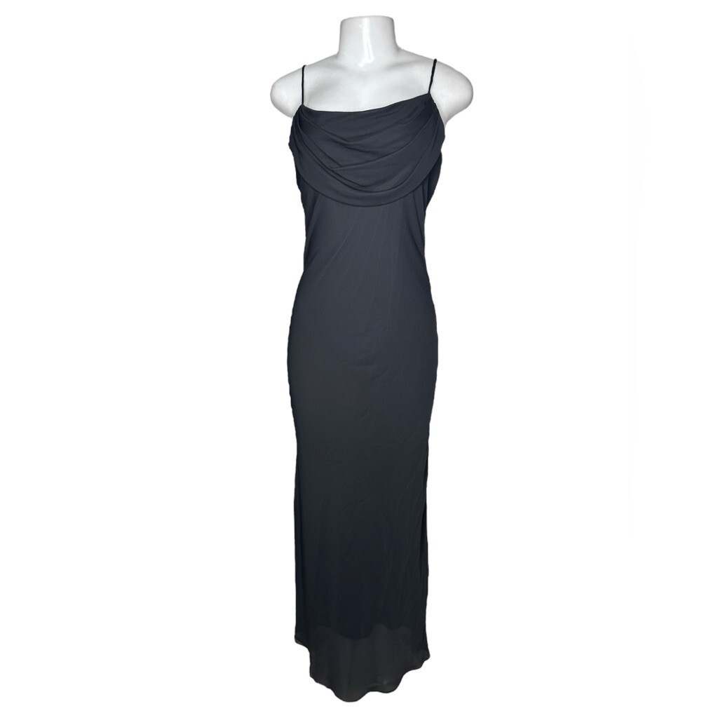 Vintage 90’s Y2K ONYX Nite Black Draped Gown Long Dress | Size 10 | Made in USA