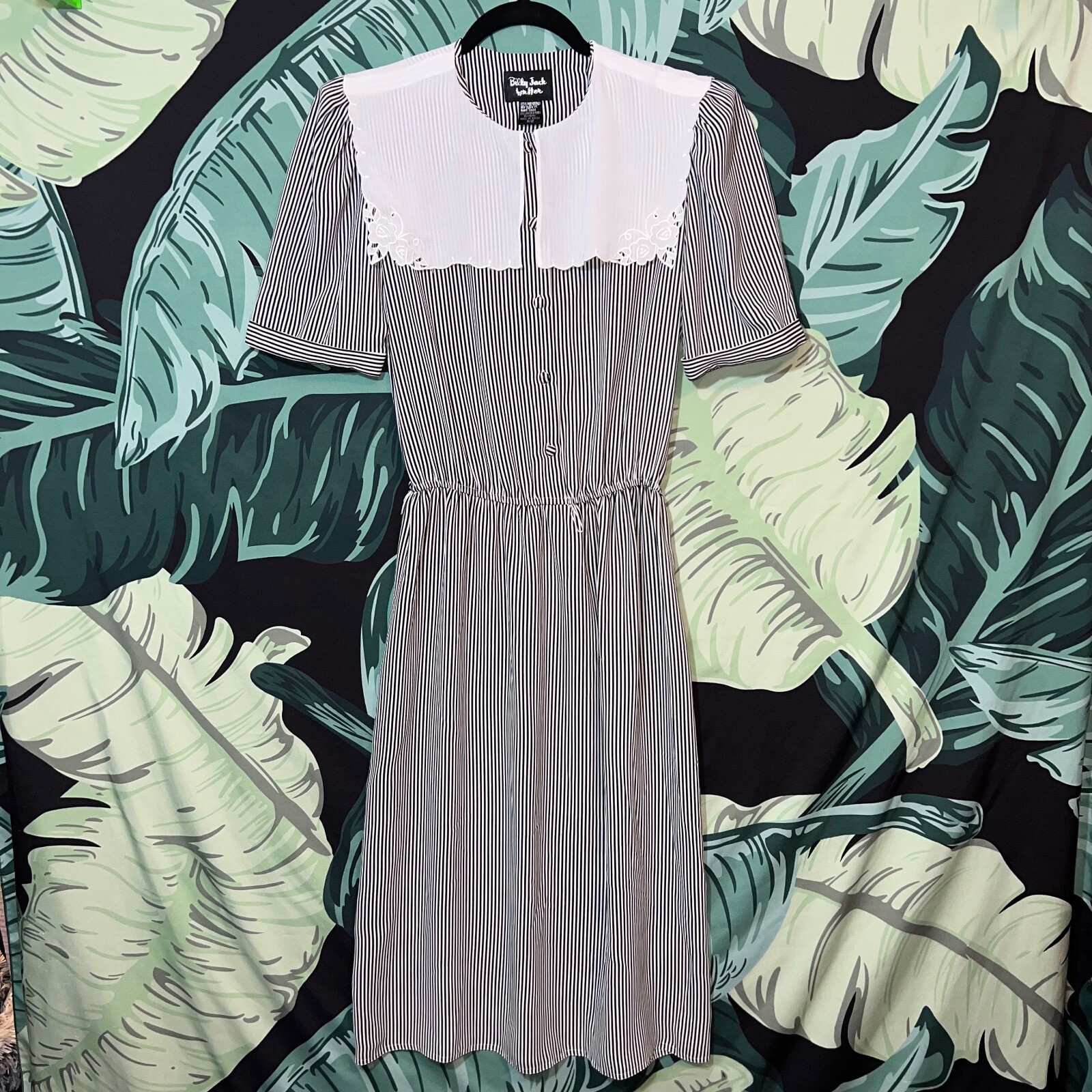 Vintage Billy Jack For Her Black & White Striped Dress Bib Collar Size 8/10