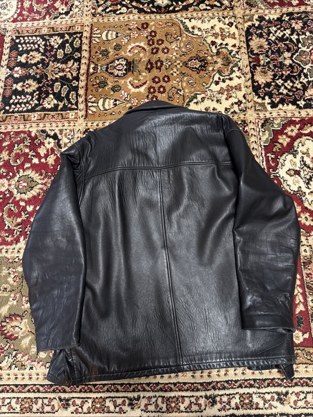 Vintage small Women’s Black Button Down Leather Remy coat Satin Interior Lining