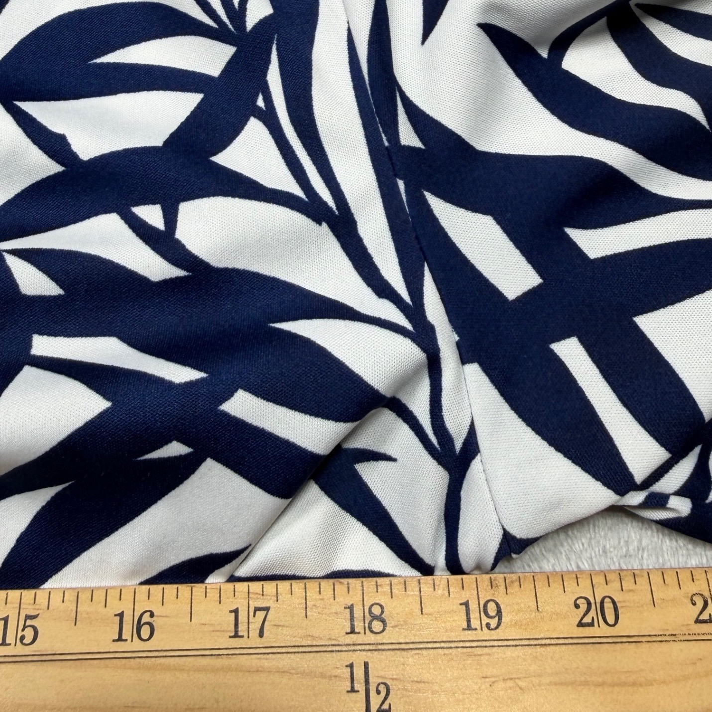 Vintage 80s Navy Blue White Leaf Print Midi Shirt Dress Size M 14 Coastal USA