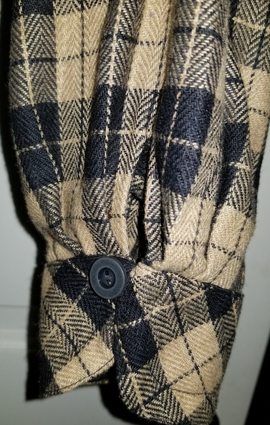 Tanner camel tan black check plaid wool long sleeve vintage dress. 12