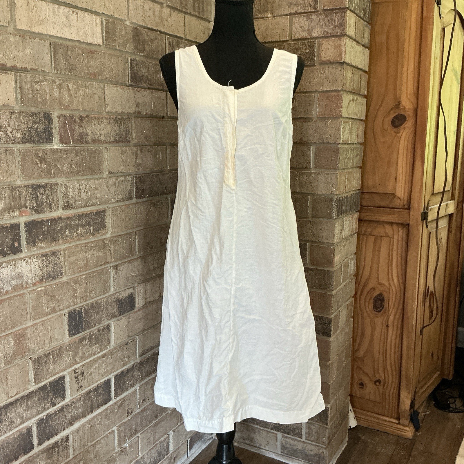Antique Victorian Cotton Slip Dress Women’s Size M Sleeveless Button Front #14F4