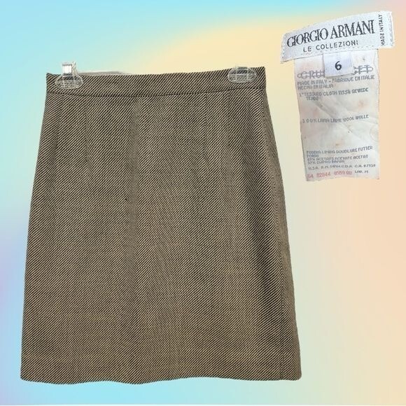 Vintage Giorgio Armani Le Collezioni Brown Twill Wool Skirt Size 6